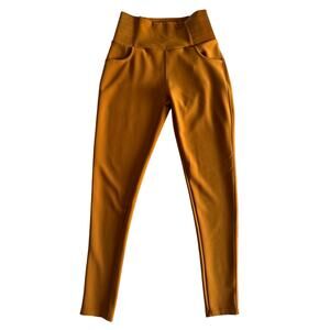 LA12ST Womens Mustard Yellow Pull-On Yoga Pants Leg Pockets Size S/M